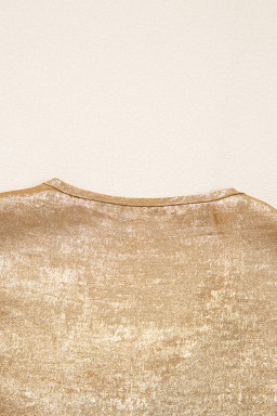 Gold Solid Color Bowknot Front Puff Sleeve Blouse