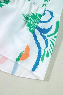 Green Ethnic Print Boho Tiered Mini Flowy Dress