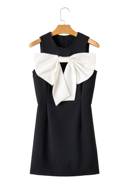 Black Bow Front High Waist Sleeveless Mini Dress