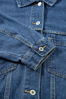 Dark Blue Washed Oversized Pocketed Denim Jacket