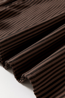 Brown Stripe V Neck Pocket Roll Up Sleeve Shirt