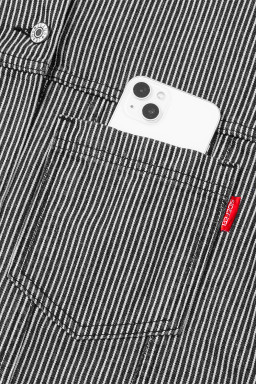 Blue Stripe Washed Oversized Pocketed Denim Jacket