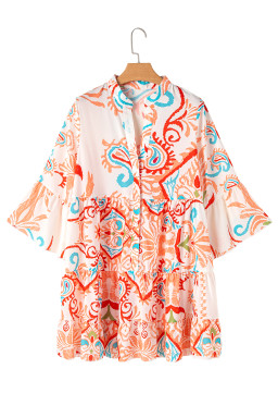 Orange Boho Paisley Print Bracelet Sleeve Mini Dress