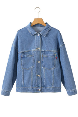 Light Blue Washed Oversized Pocketed Denim Jacket
