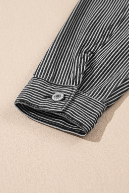 Blue Stripe Washed Oversized Pocketed Denim Jacket