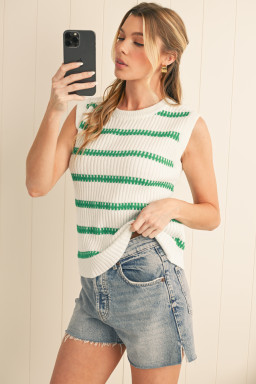 Bright Green Striped Sleeveless Knit Top