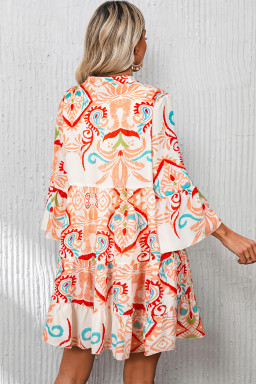 Orange Boho Paisley Print Bracelet Sleeve Mini Dress