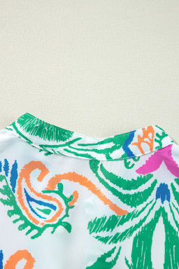 Green Ethnic Print Boho Tiered Mini Flowy Dress