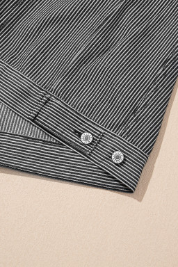 Blue Stripe Washed Oversized Pocketed Denim Jacket