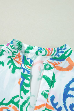 Green Ethnic Print Boho Tiered Mini Flowy Dress