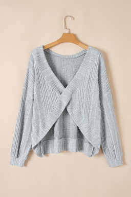 Light Grey Ribbed Backless Drop Sleeve Top