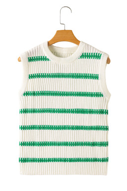Bright Green Striped Sleeveless Knit Top