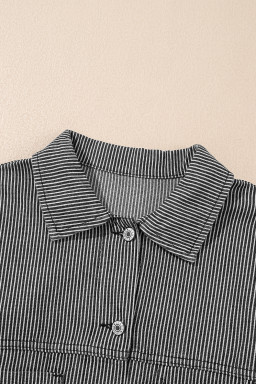 Blue Stripe Washed Oversized Pocketed Denim Jacket