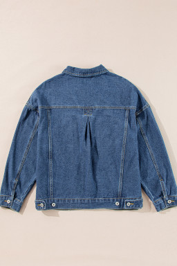 Dark Blue Washed Oversized Pocketed Denim Jacket