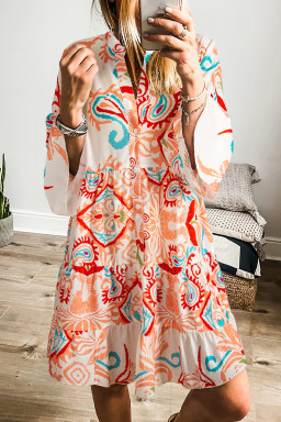 Orange Boho Paisley Print Bracelet Sleeve Mini Dress