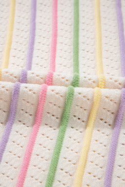 Oatmeal Colorful Striped Eyelet Knit Ruffle Top