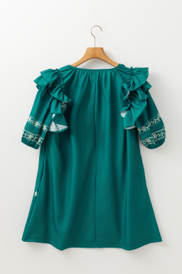 Skobeloff Boho Floral Puff Sleeve Tie Neck Mini Dress
