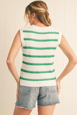 Bright Green Striped Sleeveless Knit Top