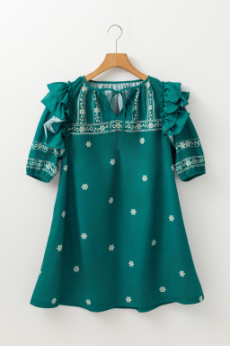Skobeloff Boho Floral Puff Sleeve Tie Neck Mini Dress