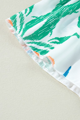 Green Ethnic Print Boho Tiered Mini Flowy Dress