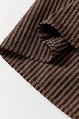 Brown Stripe V Neck Pocket Roll Up Sleeve Shirt