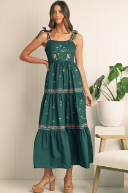 Blackish Green Boho Floral Print Sleeveless Dress