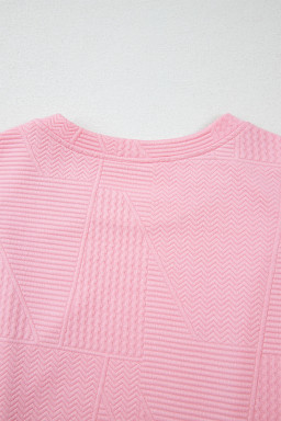 Pink Textured Pearl Ruffle Sleeve Wide Leg Two Piece Pants Set