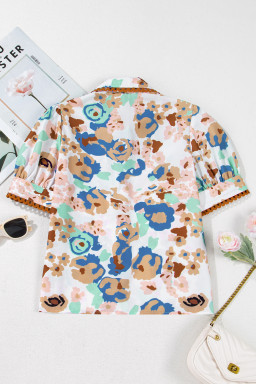 Multicolour Vintage 60s Flower Puff Sleeve Shirt