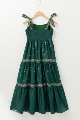 Blackish Green Boho Floral Print Sleeveless Dress