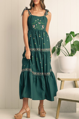 Blackish Green Boho Floral Print Sleeveless Dress