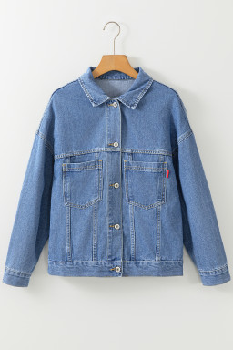 Light Blue Washed Oversized Pocketed Denim Jacket