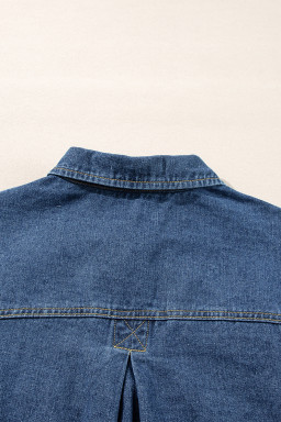 Dark Blue Washed Oversized Pocketed Denim Jacket