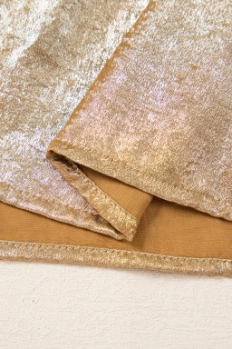 Gold Solid Color Bowknot Front Puff Sleeve Blouse