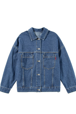 Dark Blue Washed Oversized Pocketed Denim Jacket