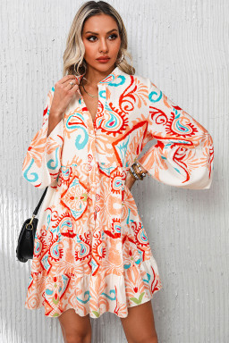 Orange Boho Paisley Print Bracelet Sleeve Mini Dress