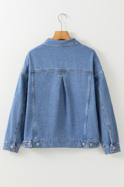 Light Blue Washed Oversized Pocketed Denim Jacket