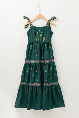 Blackish Green Boho Floral Print Sleeveless Dress
