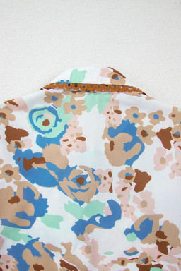 Multicolour Vintage 60s Flower Puff Sleeve Shirt