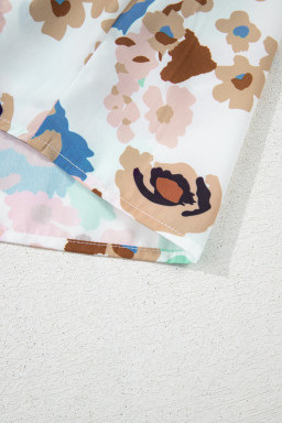 Multicolour Vintage 60s Flower Puff Sleeve Shirt