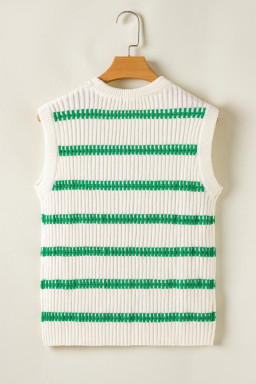 Bright Green Striped Sleeveless Knit Top