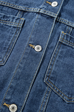 Dark Blue Washed Oversized Pocketed Denim Jacket