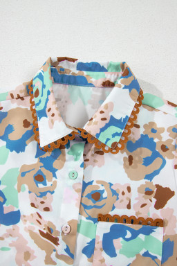 Multicolour Vintage 60s Flower Puff Sleeve Shirt