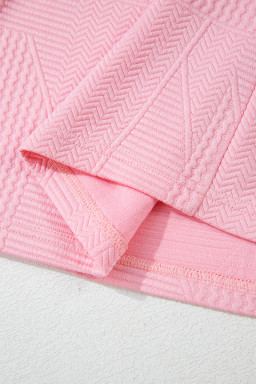 Pink Textured Pearl Ruffle Sleeve Wide Leg Two Piece Pants Set