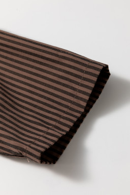 Brown Stripe V Neck Pocket Roll Up Sleeve Shirt