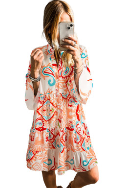 Orange Boho Paisley Print Bracelet Sleeve Mini Dress