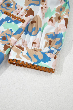 Multicolour Vintage 60s Flower Puff Sleeve Shirt