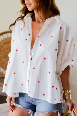 White Stars Half Puff Sleeve Loose Shirt