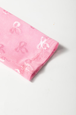 Pink Bow Pattern Long Sleeve Slim Fit Mesh Top