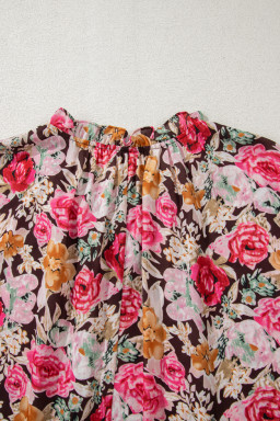 Pink Floral Print Short Sleeve Boho Blouse
