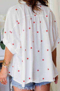 White Stars Half Puff Sleeve Loose Shirt